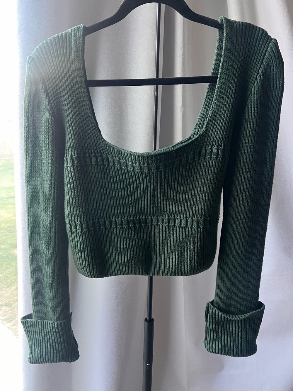 12th Tribe Dark Green Ribbed Scoop Neck Cropped Knit